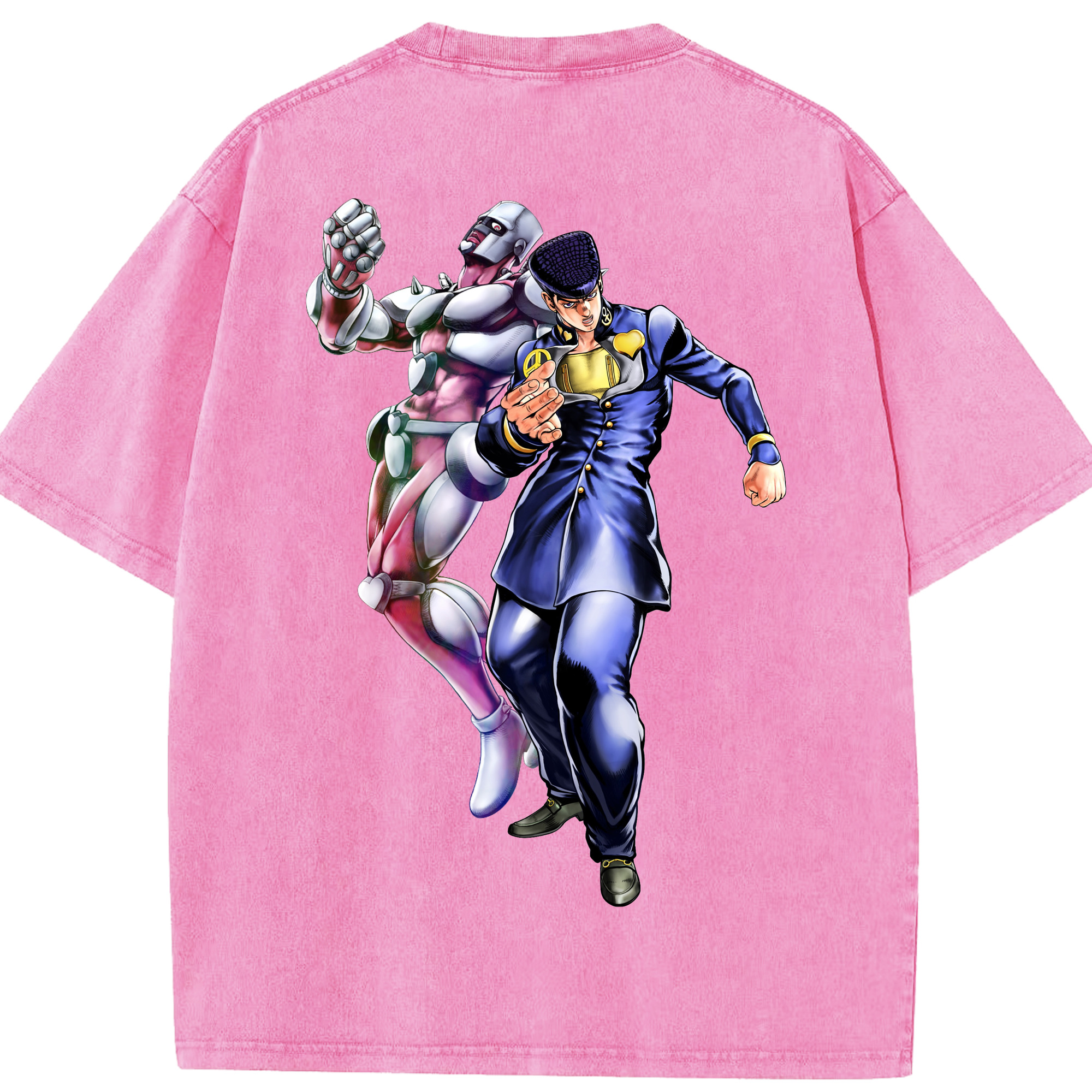 （画像用） ジョジョの奇妙な冒険 ひがしかた じょうすけ JoJo's Bizarre Adventure Higashikata Josuke 綿100% ヴィンテージ風 半袖Tシャツ（背面プリント）